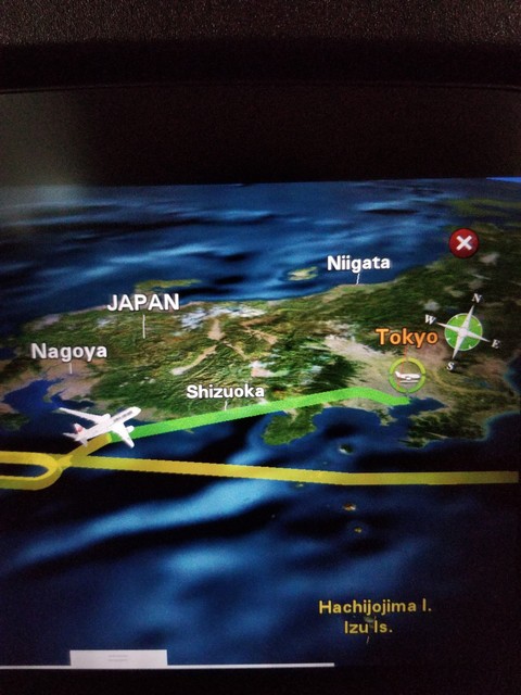 The on-screen digital map from Japan Airlines 